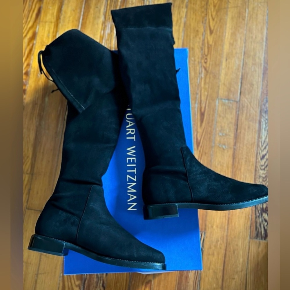 Stuart Weitzman Lowland suede BOLD sole black sz 10 40.5 NIB over knee stretch